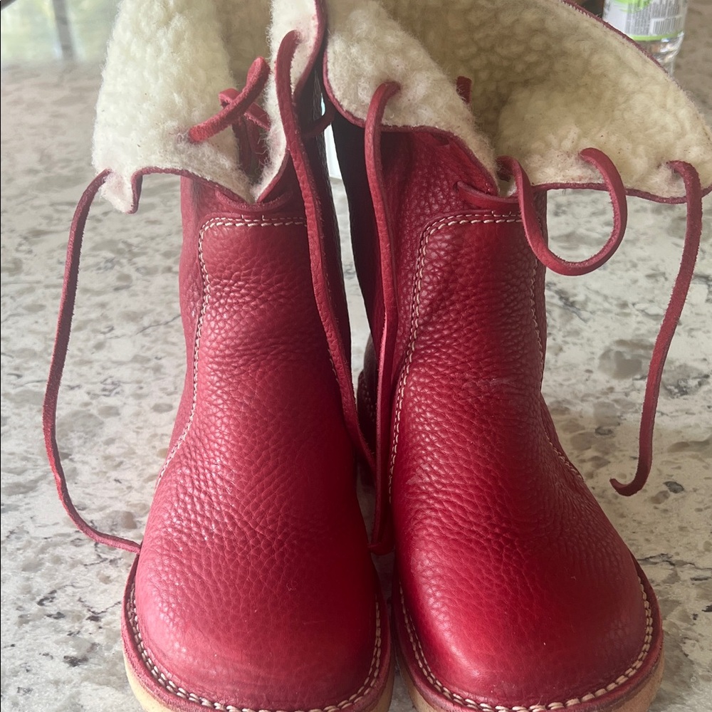 Red Leather Boots with Shearling Lining